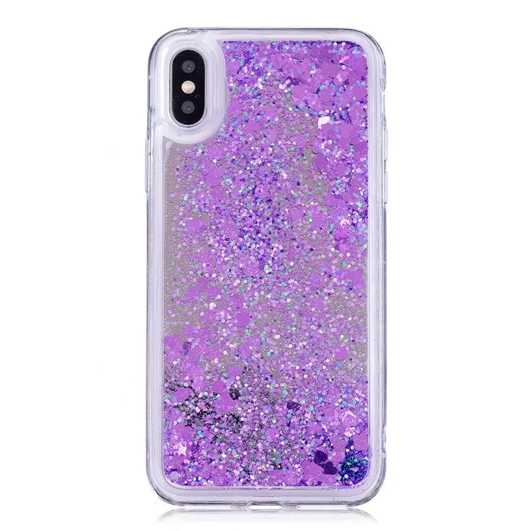 For iPhone X/10 Floating Glitter Sequins Quicksand Mirror Surface TPU Mobile Case - Purple
