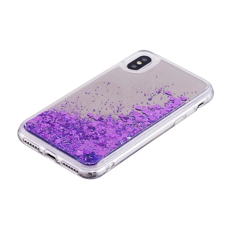 For iPhone X/10 Floating Glitter Sequins Quicksand Mirror Surface TPU Mobile Case - Purple
