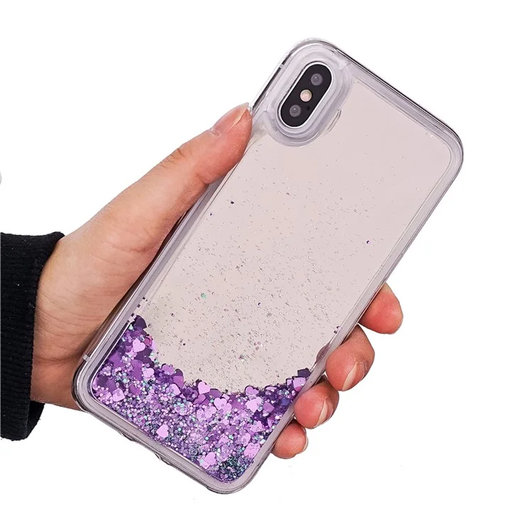 For iPhone X/10 Floating Glitter Sequins Quicksand Mirror Surface TPU Mobile Case - Purple