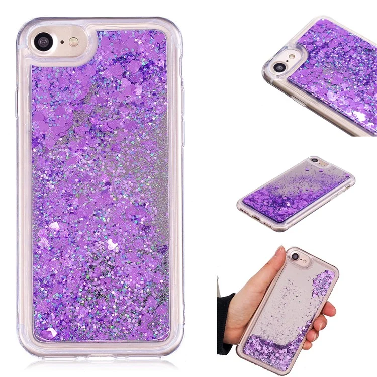 For iPhone 8/7/6s/6 Floating Glitter Sequins Quicksand Mirror Surface TPU Protective Case - Purple
