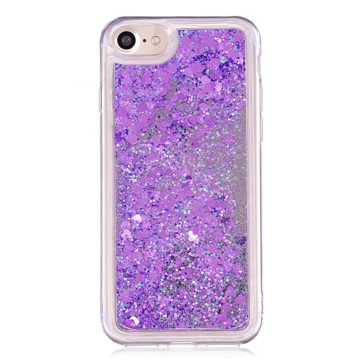 For iPhone 8/7/6s/6 Floating Glitter Sequins Quicksand Mirror Surface TPU Protective Case - Purple