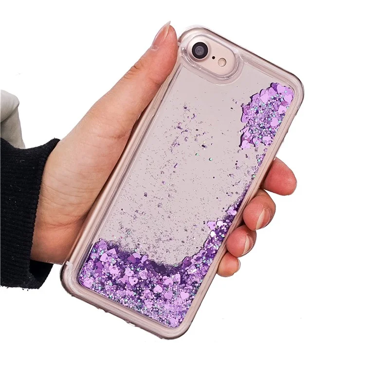 For iPhone 8/7/6s/6 Floating Glitter Sequins Quicksand Mirror Surface TPU Protective Case - Purple