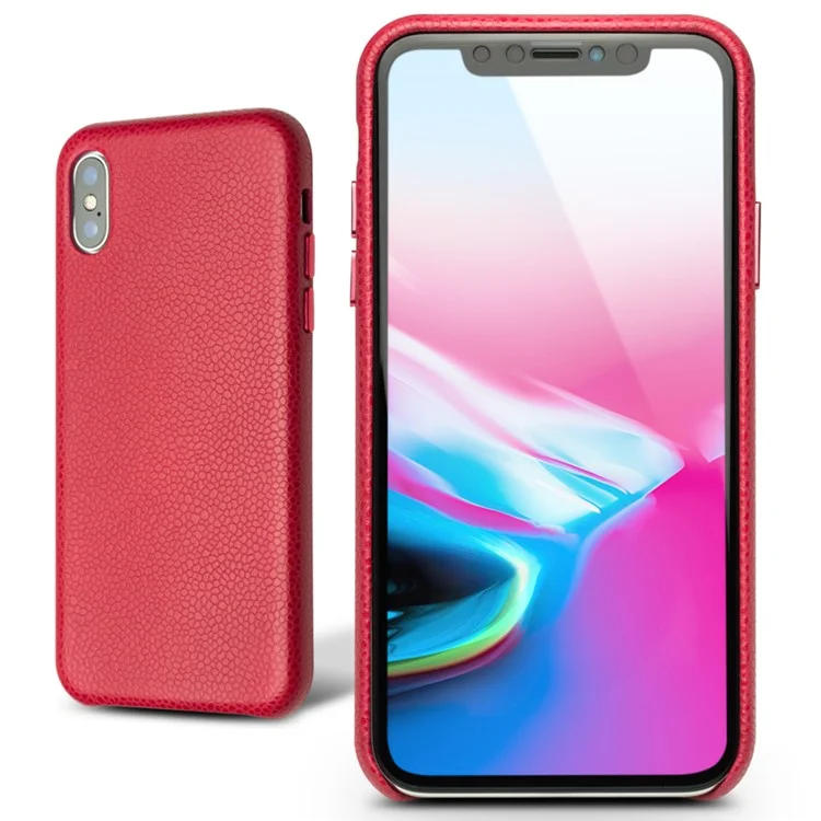 QIALINO Classic Litchi Texture Skin Couleur Véritable Cuir En Plastique En Plastique En Plastique En Plastique En Plastique Accessoire Pour IPhone X / XS 5,8 Pouces - Rouge