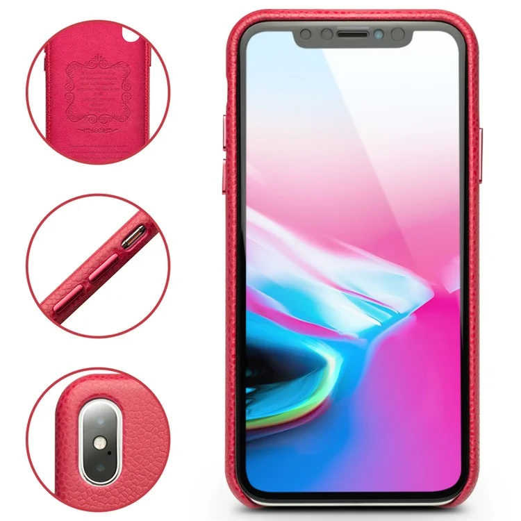 QIALINO Classic Litchi Texture Skin Couleur Véritable Cuir En Plastique En Plastique En Plastique En Plastique En Plastique Accessoire Pour IPhone X / XS 5,8 Pouces - Rouge