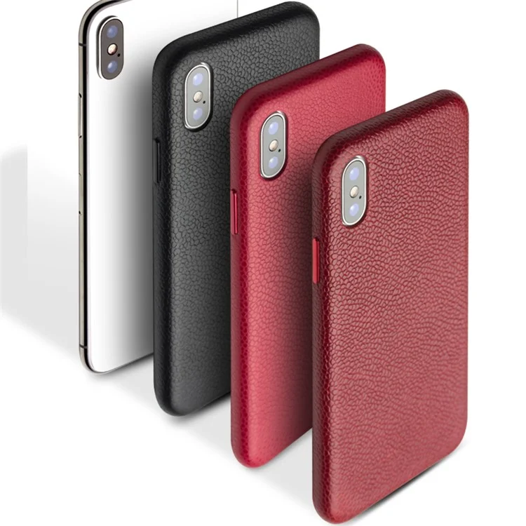 QIALINO Classic Litchi Texture Skin Couleur Véritable Cuir En Plastique En Plastique En Plastique En Plastique En Plastique Accessoire Pour IPhone X / XS 5,8 Pouces - Rouge