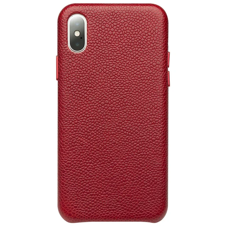 Qialino para iphone x (dez) / XS 5,8 Polegada Clássico Litchi Textura De Bezerro Pele Genuína Couro Revestido De Pc Protetora Caso De Volta - Vinho Vermelho