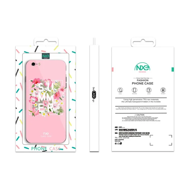 NXE Rhinestone Decor Pattern Printing Glass Case TPU + PC Hybrid Case for iPhone 6s / 6 - Summer Flowers / Rose