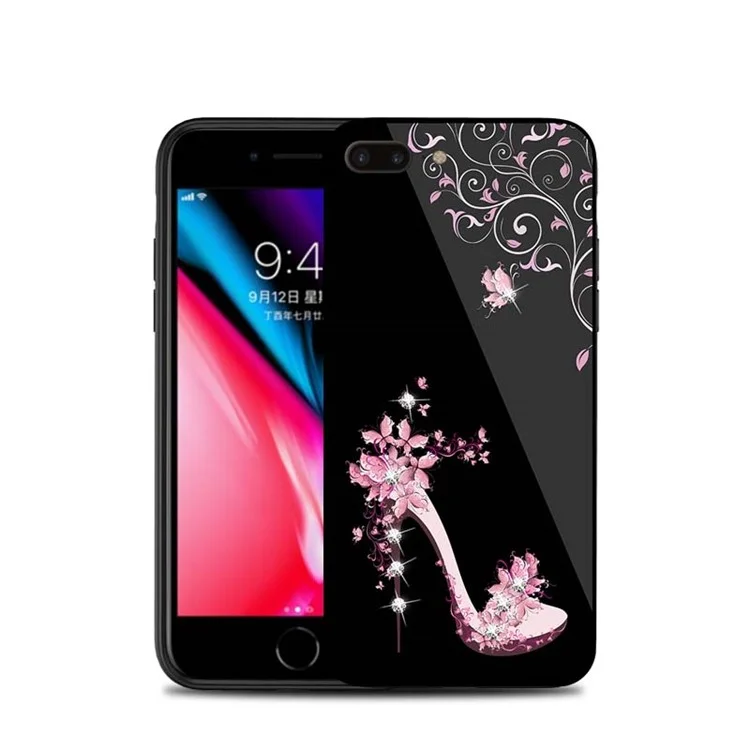 NXE for iPhone 8 Plus / 7 Plus 5.5 inch Rhinestone Decor Patterned TPU + PC + Glass Case - Pink High Heel