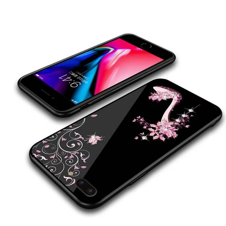 NXE for iPhone 8 Plus / 7 Plus 5.5 inch Rhinestone Decor Patterned TPU + PC + Glass Case - Pink High Heel