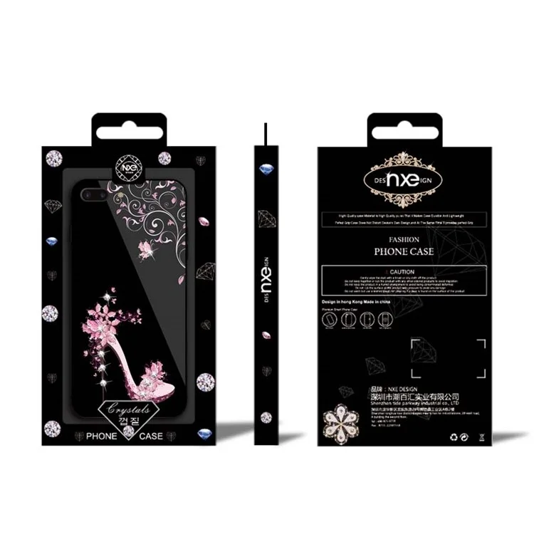 NXE for iPhone 8 Plus / 7 Plus 5.5 inch Rhinestone Decor Patterned TPU + PC + Glass Case - Pink High Heel