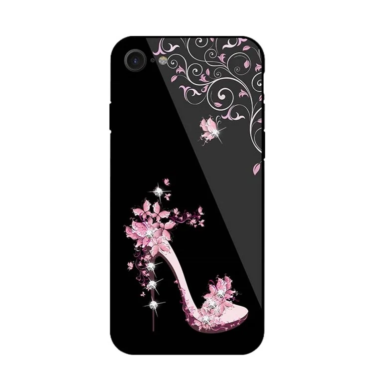 NXE for iPhone 8 / 7 Rhinestone Decor High-heel Shoe Patterned TPU + PC + Glass Cover - Pink
