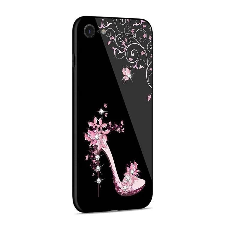 NXE for iPhone 8 / 7 Rhinestone Decor High-heel Shoe Patterned TPU + PC + Glass Cover - Pink