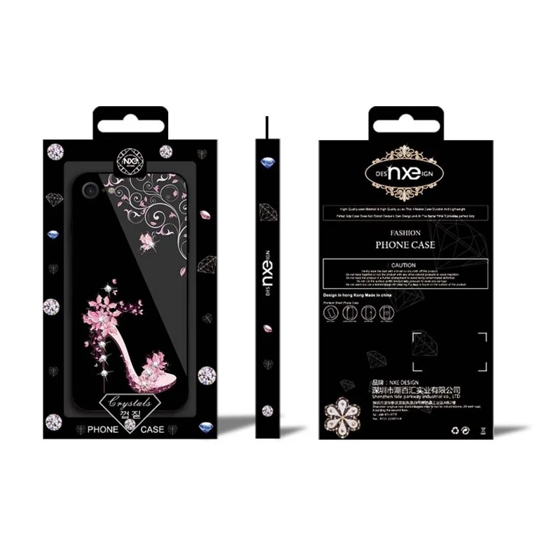 NXE for iPhone 8 / 7 Rhinestone Decor High-heel Shoe Patterned TPU + PC + Glass Cover - Pink