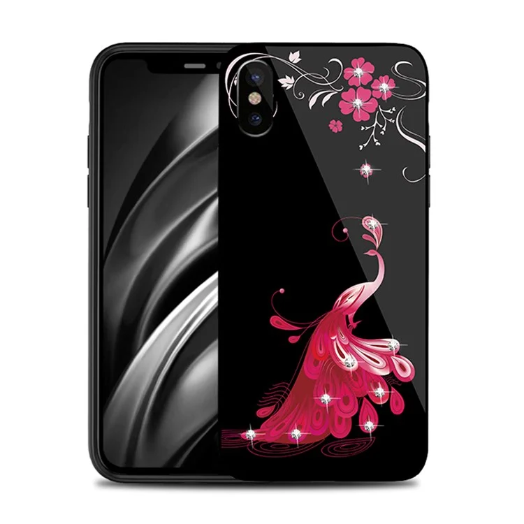 NXE Rhinestone Decor Phoenix Flower Patterned TPU + PC + Glass Hybrid Case for iPhone X(Ten) 5.8 inch - Gold
