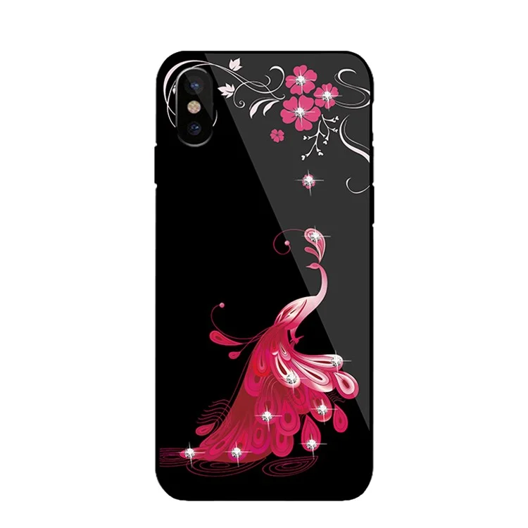 NXE Rhinestone Decor Phoenix Flower Patterned TPU + PC + Glass Hybrid Case for iPhone X(Ten) 5.8 inch - Gold