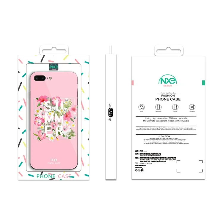 NXE Rhinestone Decor Pattern Printing Glass Case TPU + PC Back Case for iPhone 8 Plus/7 Plus 5.5 inch - Summer Flower/Rose