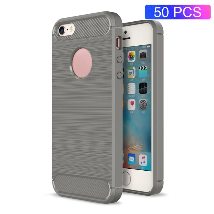 50Pcs/Set Carbon Fiber Brushed TPU Back Case for iPhone SE/5s/5 - Grey