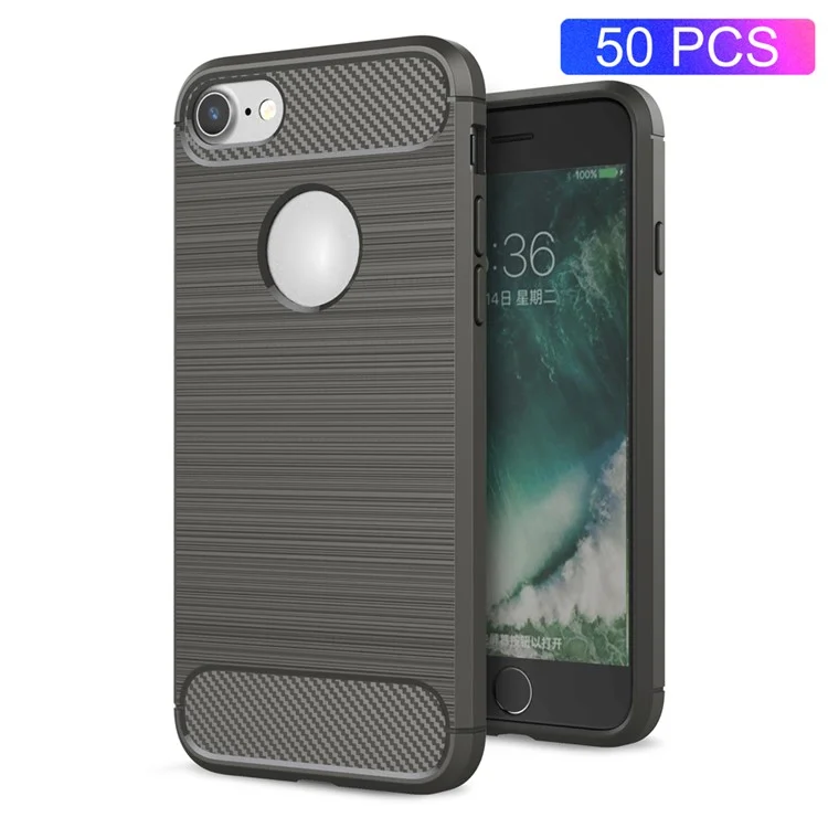 50Pcs/Set Carbon Fiber Texture Brushed Soft TPU Back Cover for iPhone 8 / 7 4.7 inch - Grey