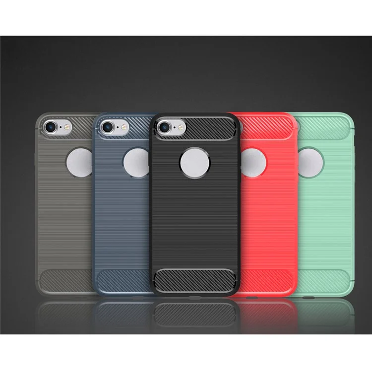 50Pcs/Set Carbon Fiber Texture Brushed Soft TPU Back Cover for iPhone 8 / 7 4.7 inch - Grey