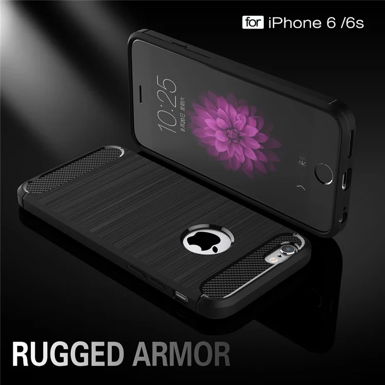 50Pcs/Set Carbon Fibre Brushed TPU Case for iPhone 6s 6 - Black
