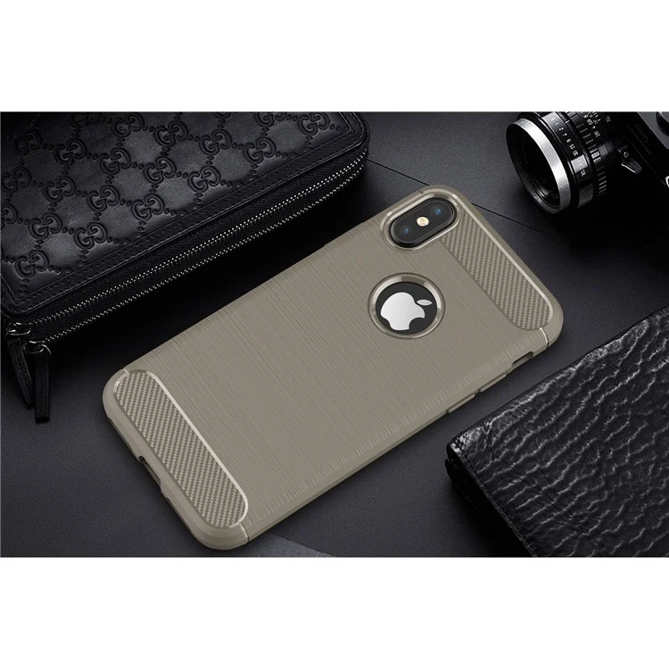 50Pcs/Set Carbon Fiber Texture Brushed TPU Shell Case for iPhone X(Ten) 5.8 inch - Grey