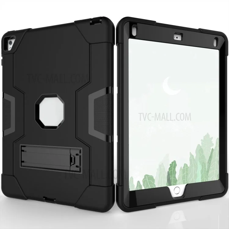 Dual Color Kickstand PC + Silicone Armor Defender Tablet Case for iPad Pro 9.7 inch (2016) - All Black