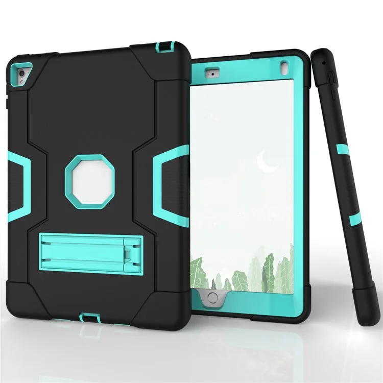 PC a Doppio Colore PC + Silicone Armor Defender Copertina Per il Cavalletto Per Ipad Pro 9,7 Pollici (2016) - Nero + Menta Verde