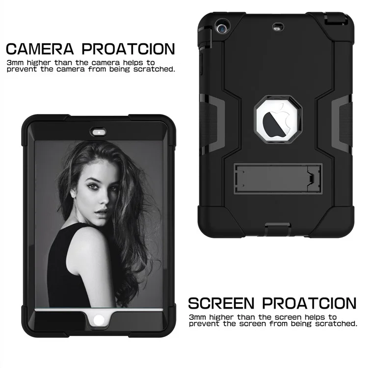 Cool PC + TPU Hybrid Case with Kickstand for iPad Mini 3/2/1 - Black