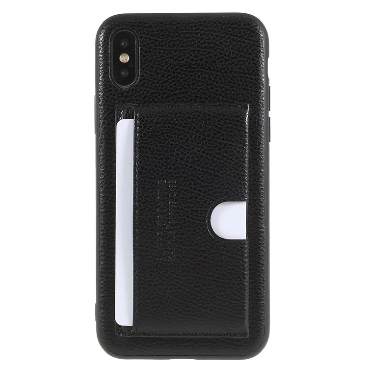 PU Leather Coated TPU Kickstand Card Holder Case for iPhone X - Black