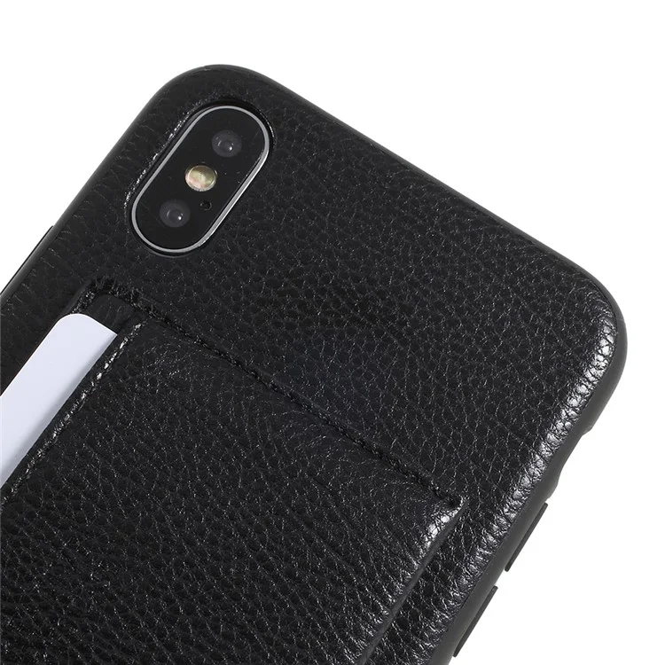 PU Leather Coated TPU Kickstand Card Holder Case for iPhone X - Black