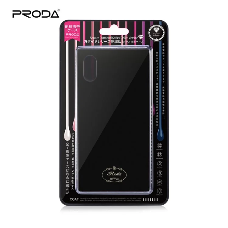 PRODA Rhinestones Series Glass Back TPU PC Combo Mobile Cover for iPhone X(Ten) - Black