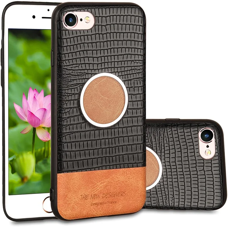 Crocodile Texture Leather Coated TPU Case (Built-in Magnetic Holder Metal Sheet) for iPhone 6s/6 4.7-inch - Black