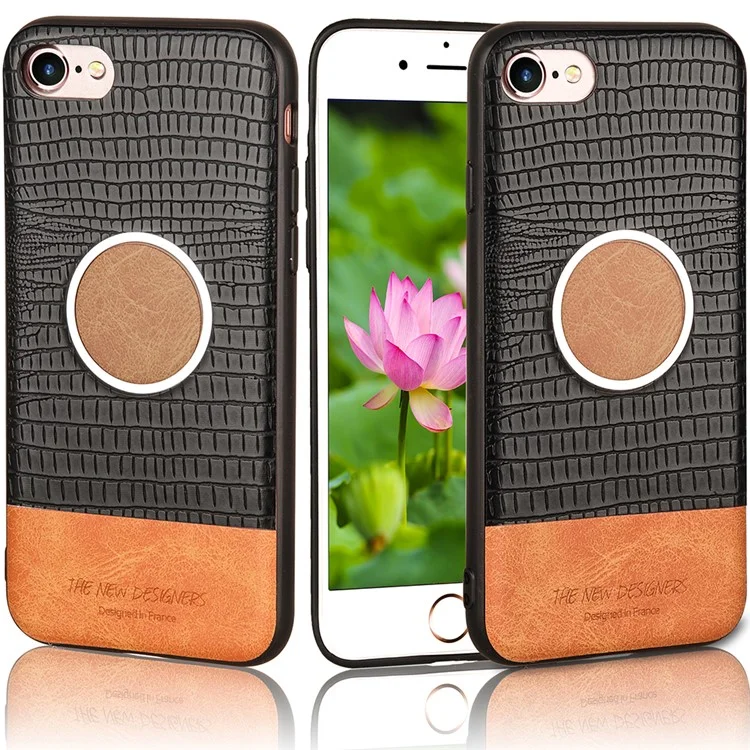 Crocodile Texture Leather Coated TPU Case (Built-in Magnetic Holder Metal Sheet) for iPhone 6s/6 4.7-inch - Black