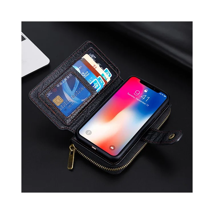 MEGSHI 2-in-1 Detachable PU Leather Wallet Case for iPhone X - Black