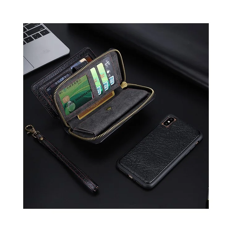 MEGSHI 2-in-1 Detachable PU Leather Wallet Case for iPhone X - Black