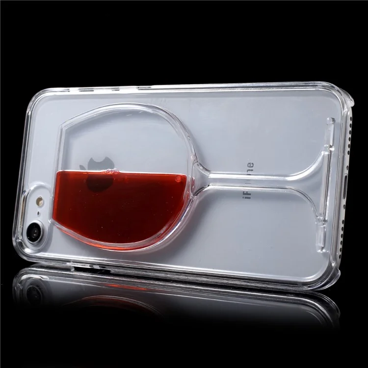 3D Red Wine Glass Dynamic Liquid Clear Plastic Case for iPhone 8/7