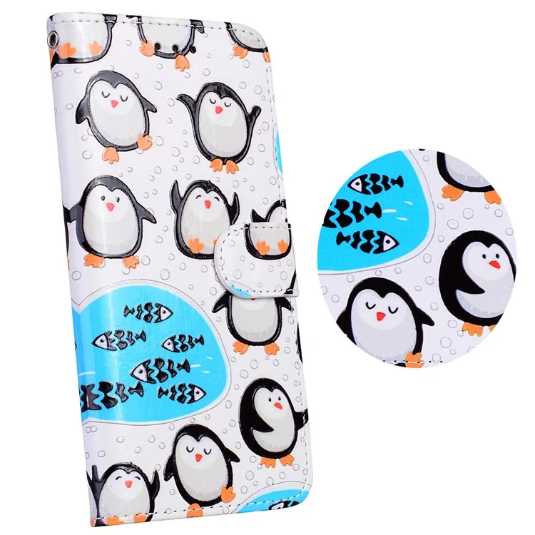 Embossed Pattern PU Leather Wallet Stand Case for iPhone 8 Plus / 7 Plus 5.5 inch - Penguins
