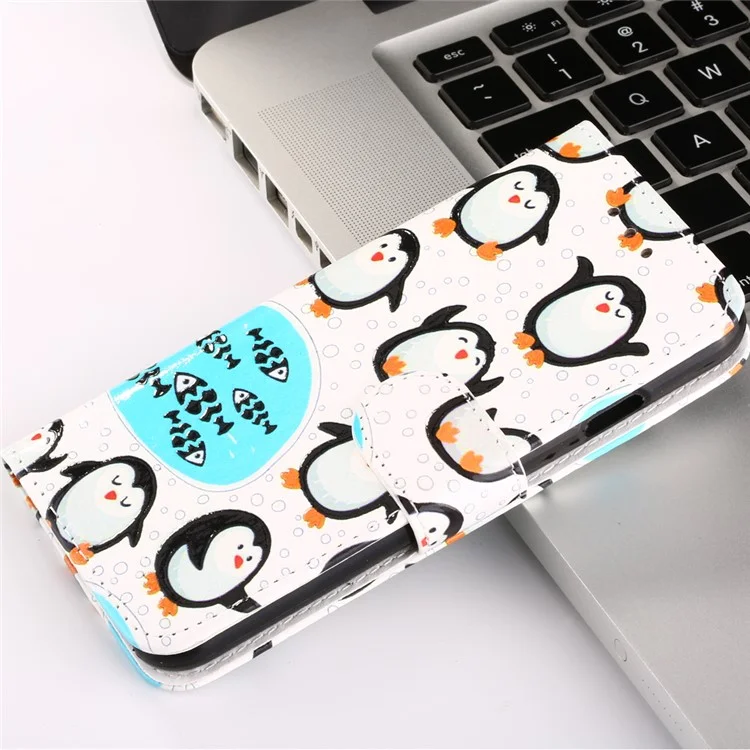 Embossed Pattern PU Leather Wallet Stand Case for iPhone 8 Plus / 7 Plus 5.5 inch - Penguins
