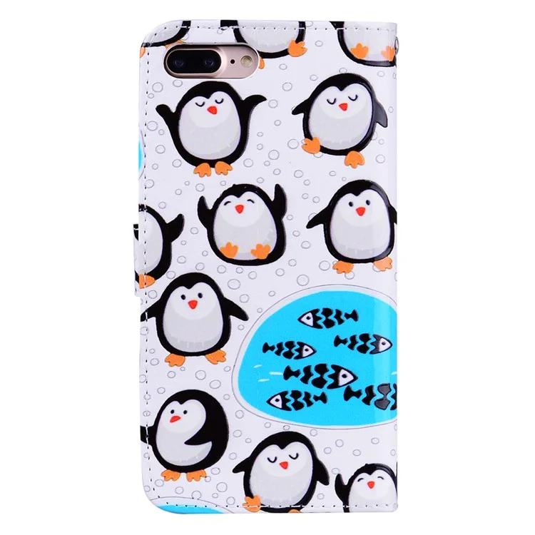 Embossed Pattern PU Leather Wallet Stand Case for iPhone 8 Plus / 7 Plus 5.5 inch - Penguins