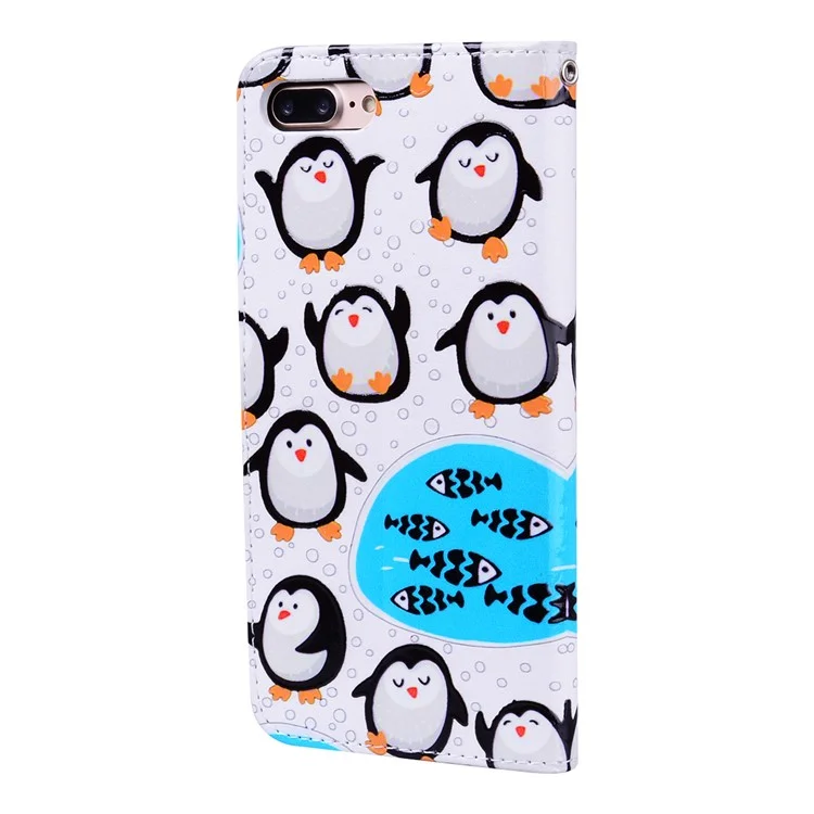 Embossed Pattern PU Leather Wallet Stand Case for iPhone 8 Plus / 7 Plus 5.5 inch - Penguins