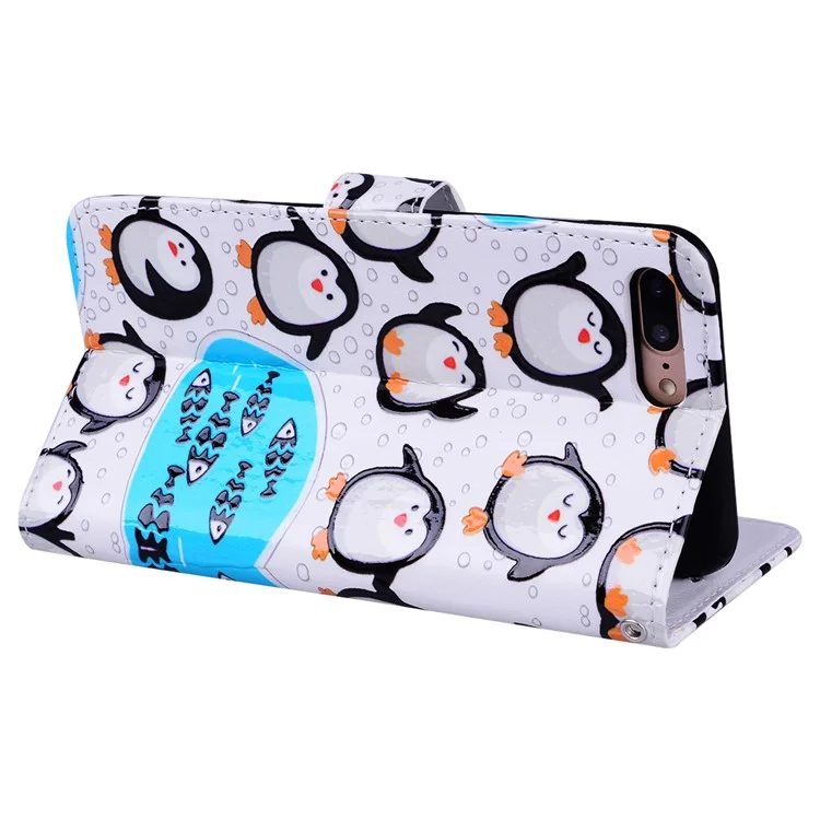 Embossed Pattern PU Leather Wallet Stand Case for iPhone 8 Plus / 7 Plus 5.5 inch - Penguins