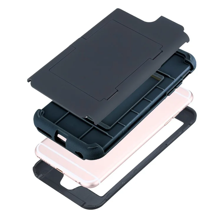 PC+TPU Shockproof Card Holder Case with Mirror for iPhone 6s Plus / 6 Plus - Black