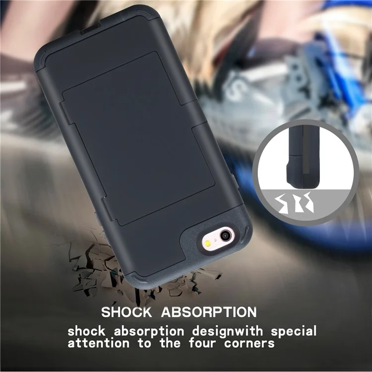 PC+TPU Shockproof Card Holder Case with Mirror for iPhone 6s Plus / 6 Plus - Black