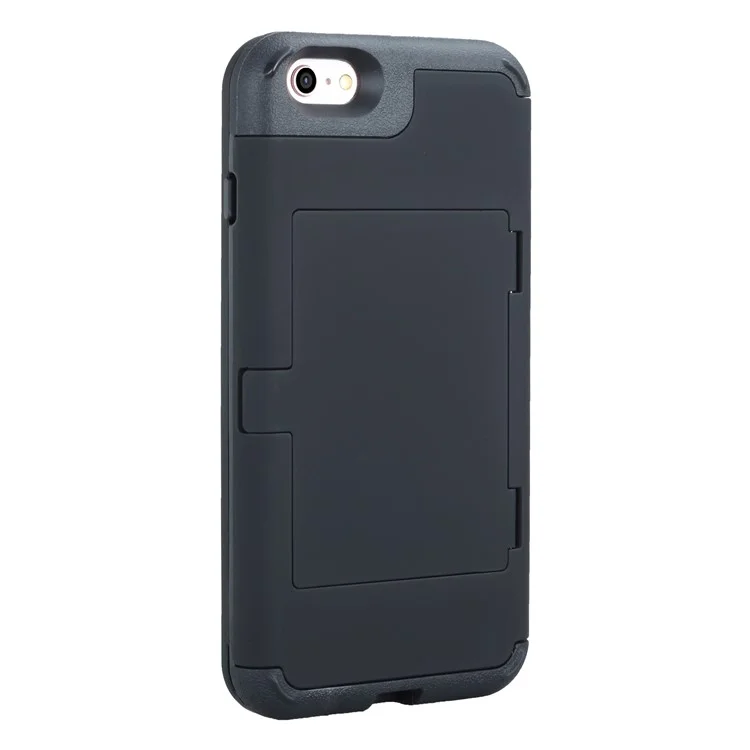 PC+TPU Shockproof Card Holder Case with Mirror for iPhone 6s Plus / 6 Plus - Black