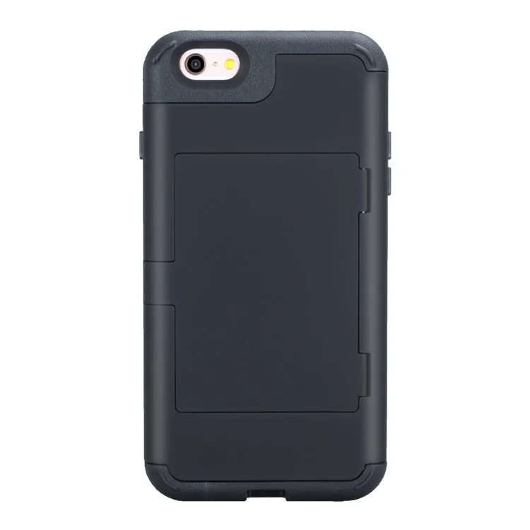 PC+TPU Shockproof Card Holder Case with Mirror for iPhone 6s Plus / 6 Plus - Black