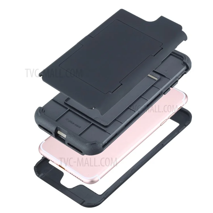 Shockproof PC+TPU Card Holder Case with Mirror for iPhone 8 Plus/7 Plus - Black