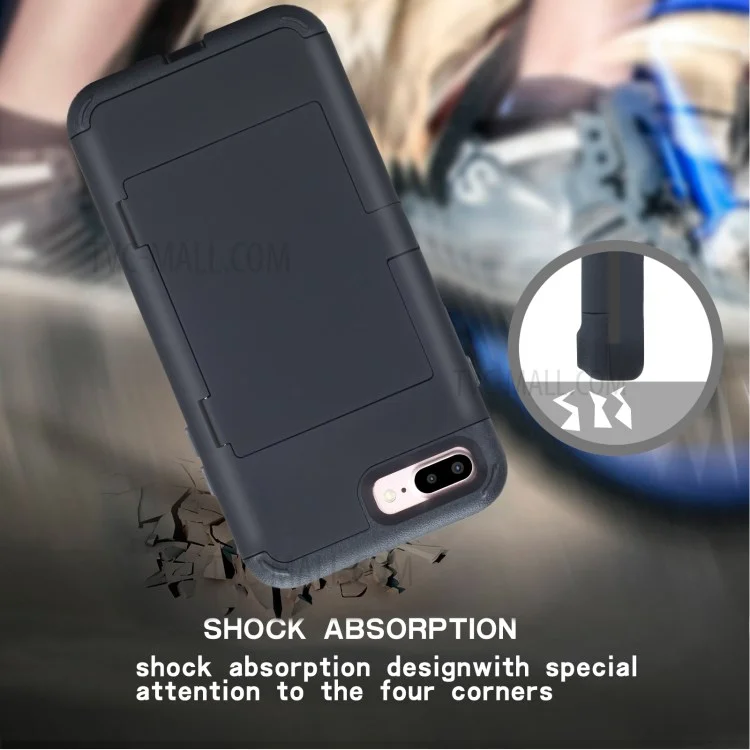 Shockproof PC+TPU Card Holder Case with Mirror for iPhone 8 Plus/7 Plus - Black
