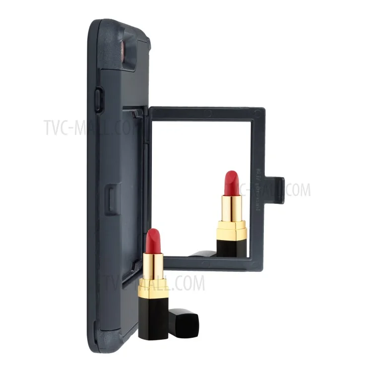 Shockproof PC+TPU Card Holder Case with Mirror for iPhone 8 Plus/7 Plus - Black