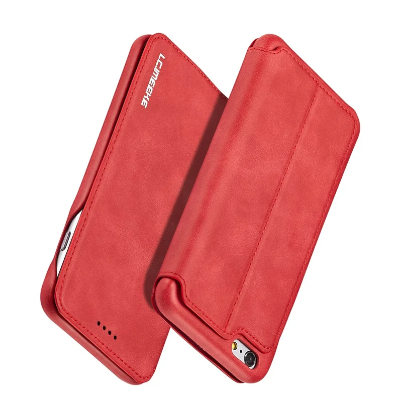 LC.IMEEKE for iPhone 6s Plus/6 Plus Retro Style Leather Card Holder Stand Flip Cover - Red