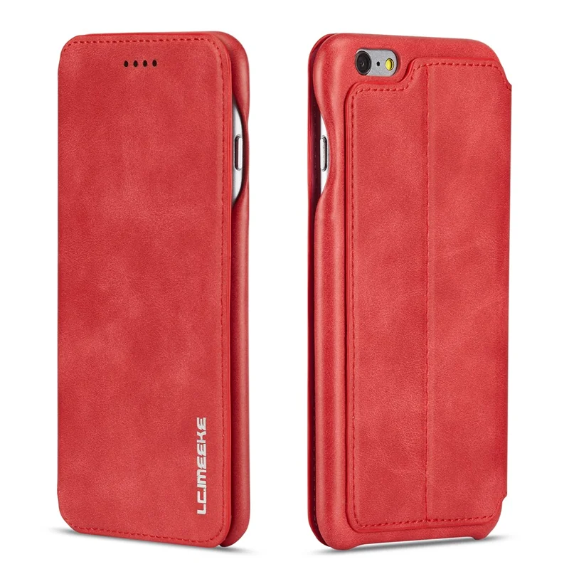LC.IMEEKE for iPhone 6s Plus/6 Plus Retro Style Leather Card Holder Stand Flip Cover - Red
